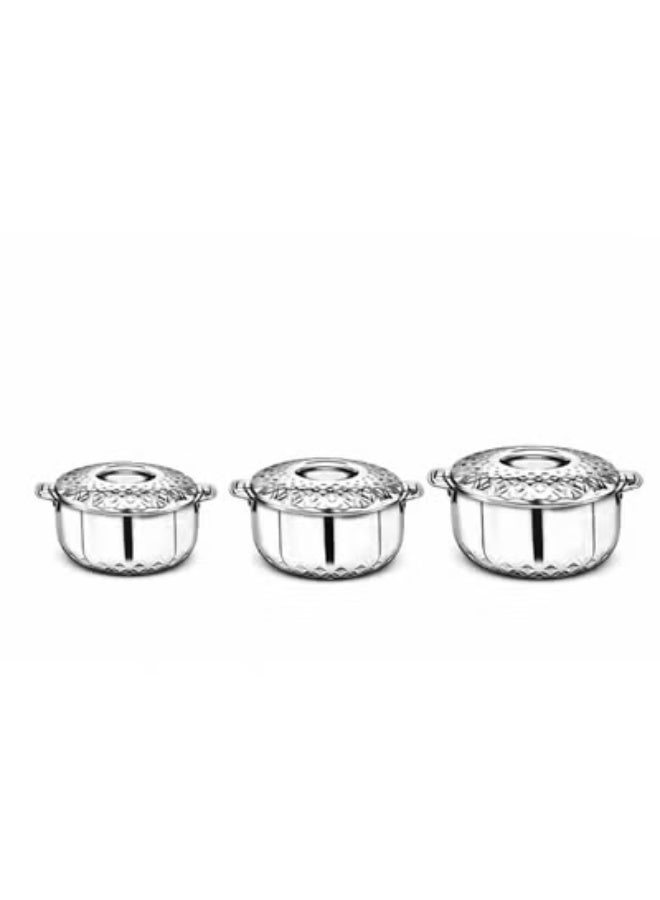 ماكسيما طقم حافظات طعام ستانلس ستيل هندي فاخر – 3 قطع مع أغطية محكمة (1000 / 1500 / 2500 مل) بتصميم أنيق للحفظ والتقديم - Image 2